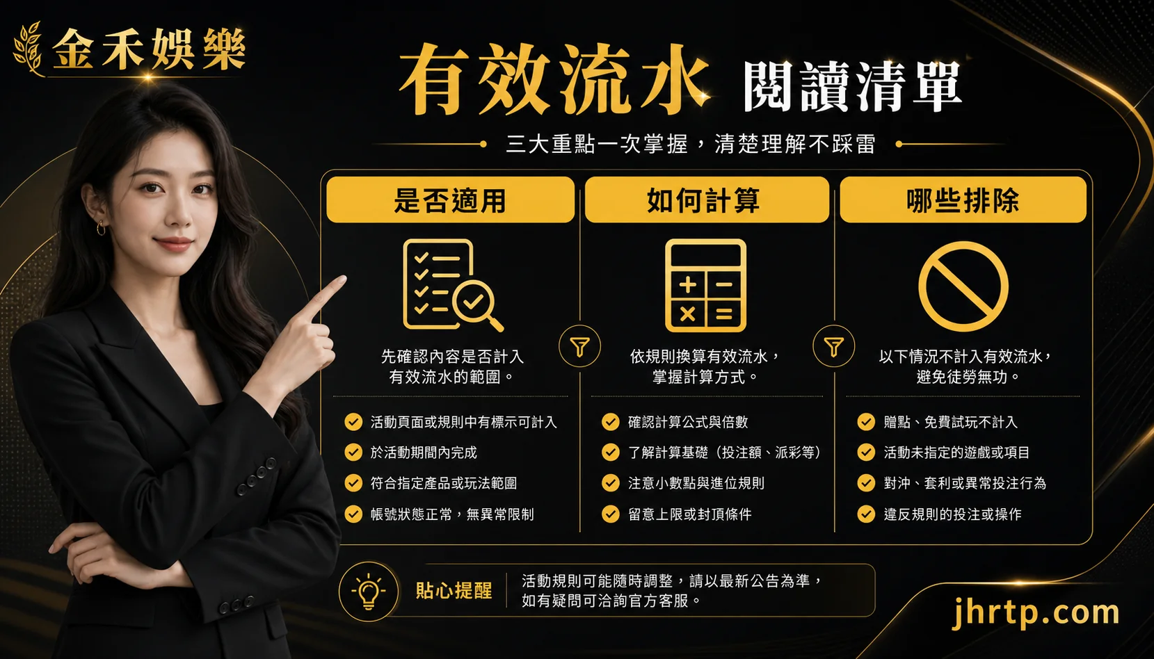 有效投注條件三欄檢查資訊圖